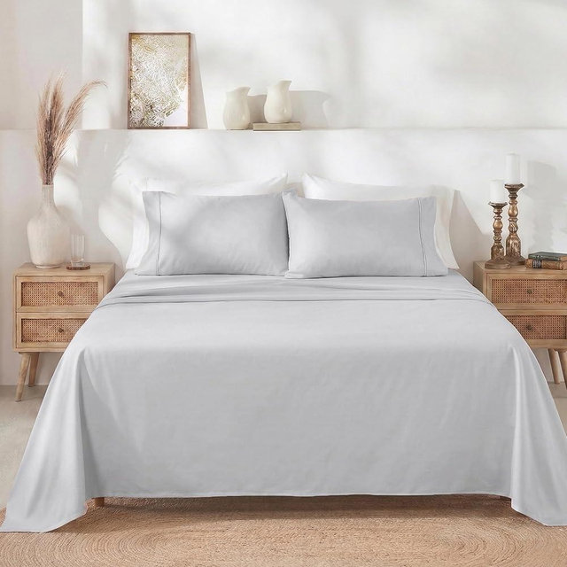 California Design Den Deep Pocket King Sheet Set - 400 Thread Count Sateen, Natural 100% Cotton Bed Sheets King Size with All Around Elastic, Soft, Durable Bedding - Silver