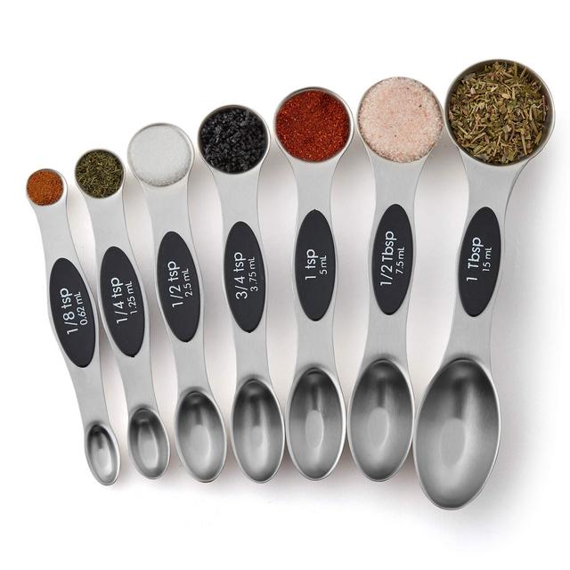 Spring Chef Magnetic Measuring Spoons Set, Dual Sided, Stainless Steel, Fits in Spice Jars, Set of 8