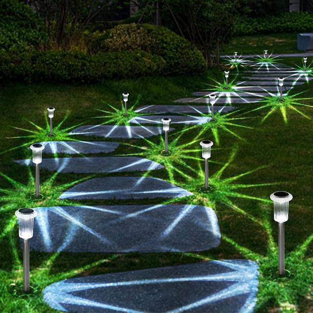 Eyrosa Solar Lights Outdoor, 15 Pack Waterproof Stainless Steel Solar Stake Lights for Pathway Garden Yard Path Walkway Driveway Lawn Patio Outside Decor - Cool White