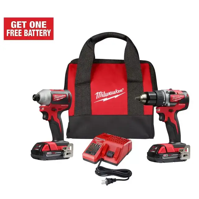 M18 18V Lithium-Ion Brushless Cordless Compact Drill/Impact Combo Kit (2-Tool) W/ (2) 2.0Ah Batteries, Charger & Bag