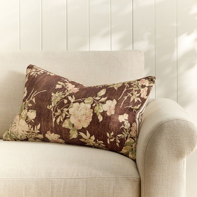 Ophelia Printed Lumbar Pillow Cover, Chocolate Multi, 16" x 26"