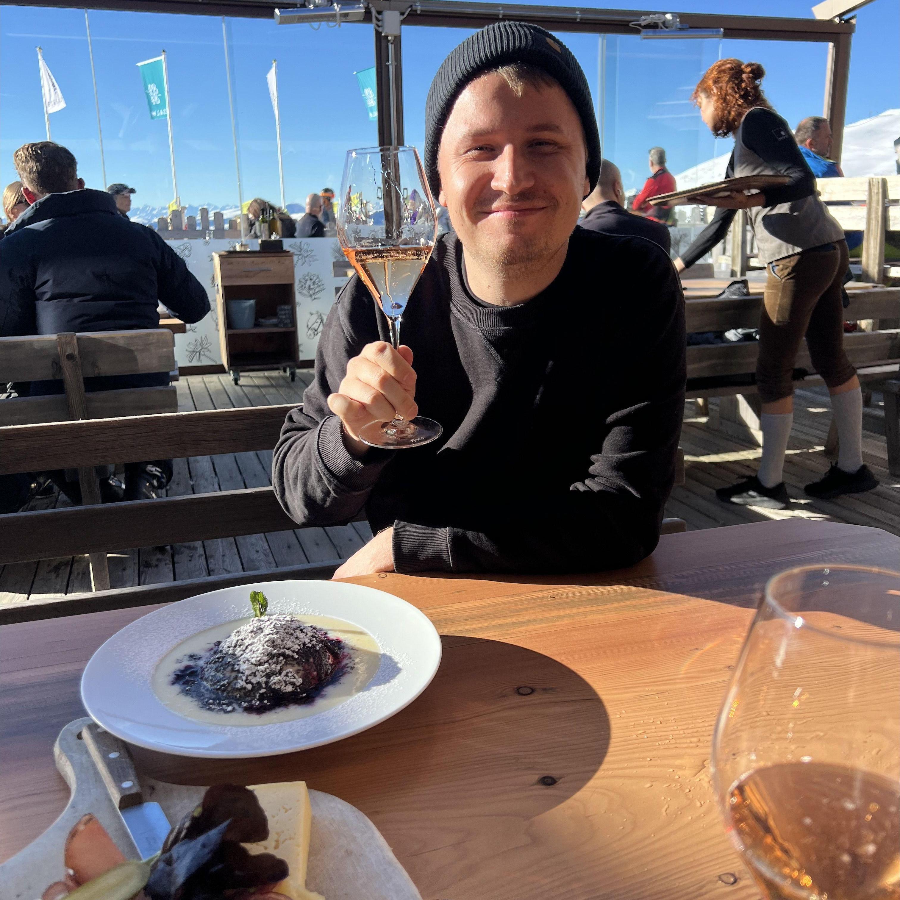 Continued the hike up to a cabin and had a celebratory drink! Champagne never tasted this good!