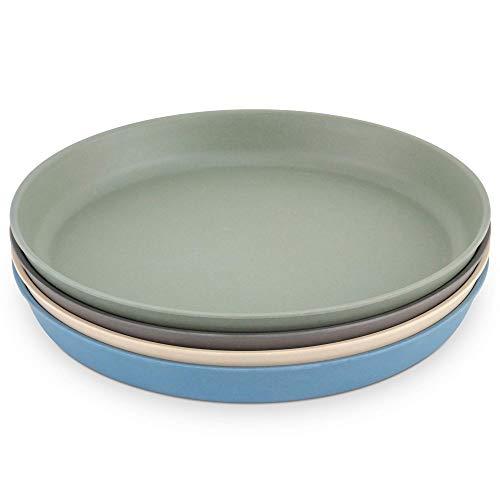 WEESPROUT Bamboo Toddler Plates - 4 pc Set (8” x 8” x 1”) - Best Eco-Friendly Dinnerware Plate Pack for Children, Big Kids and Baby - Dishwasher Safe - Natural, BPA Free, Non-Toxic