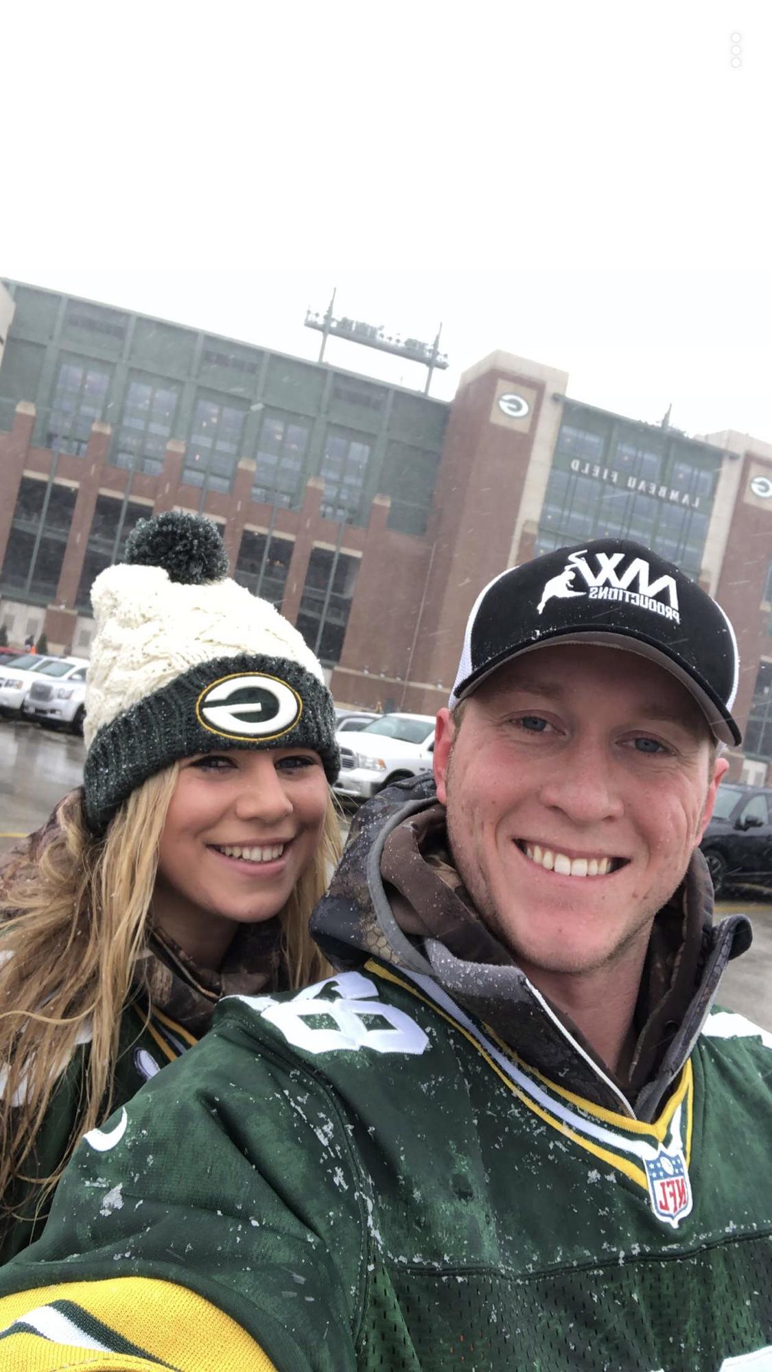 Ally's 20th Birthday present to her first packer game at Lambeau Field!