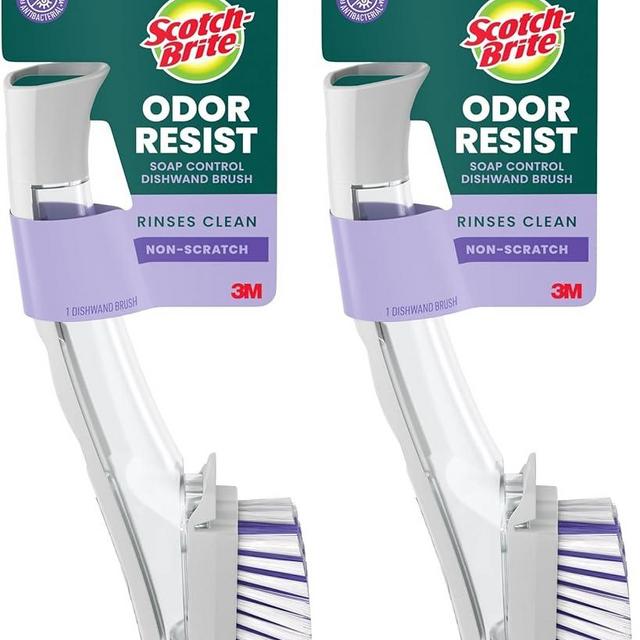 Scotch-Brite Advanced Soap Control Dishwand Brush Scrubber, Antibacterial* Dish Wand Brush with Soap Dispenser (Pack of 2)