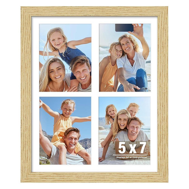 DUENPY 12x16 Collage Picture Frame, Made of Natural Solid Wooden Picture Frames, Displays Four 5x7 Picture Collage, or 12x16 (Without Mat) Wall Decor, Wall Hanging, Solid Color.