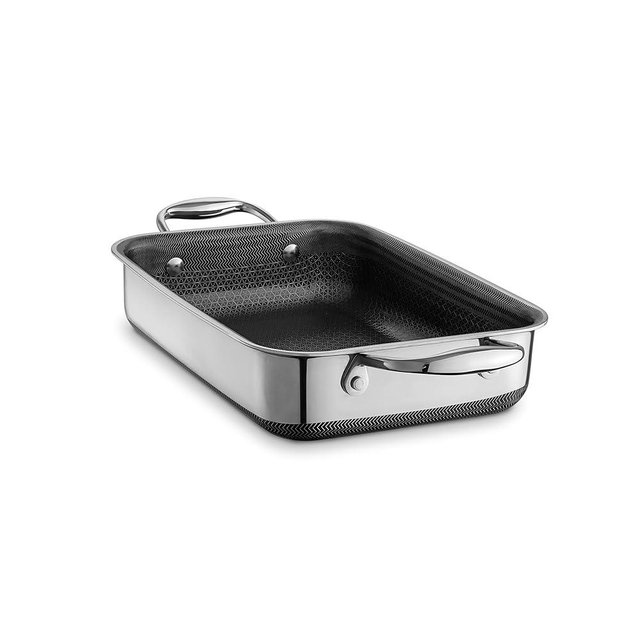 HexClad Hybrid 10 x 7 Inch Rectangular Nonstick Roasting Pan, Dishwasher-Friendly, Oven-Safe Up to 900°F, Compatible with All Cooktops