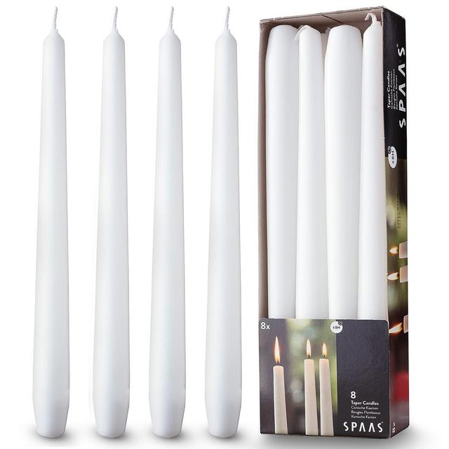 Spaas 10" White Taper Candles, 8 Pack, Unscented, for Weddings and Home Decor, 8h Burn Time