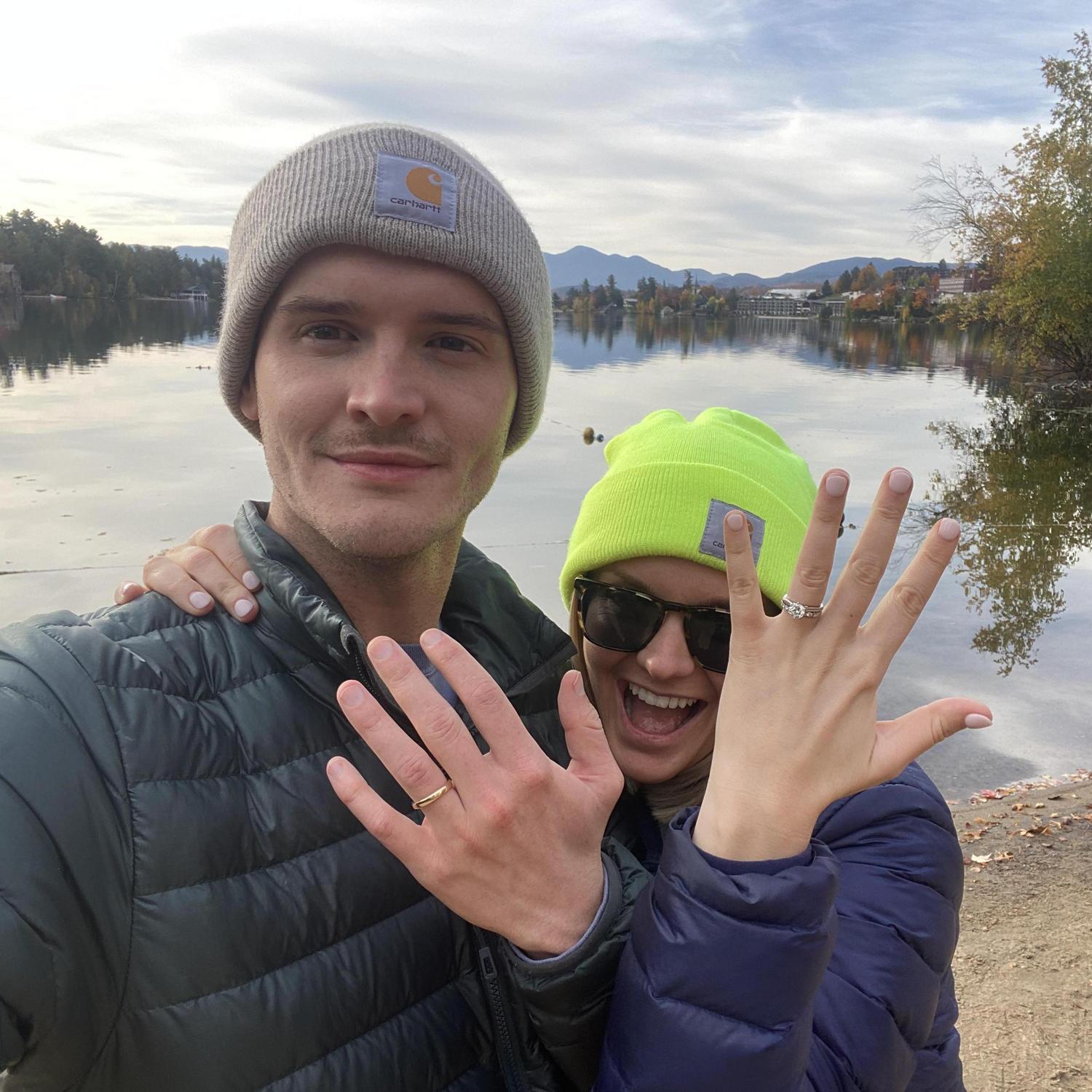 admiring our bling on our first morning as husband and wife