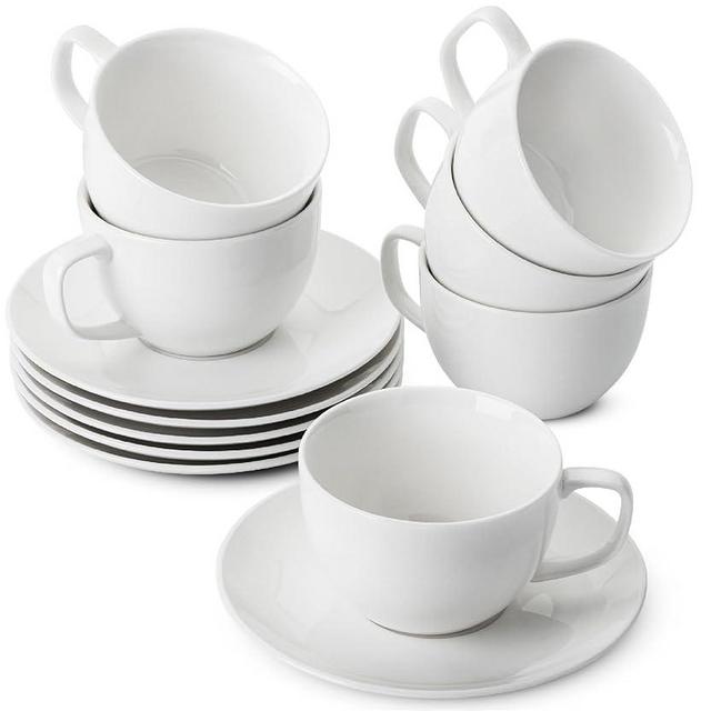 BTaT- White Tea Cups and Saucers, 6oz, Tea Cups Set of 6, Porcelain Tea Cups, White Cup & Saucer Sets, White Tea Cup Set of 6, Tea Cup Sets, Tea Cups and Saucers Set of 6, Tea Cups and Sets