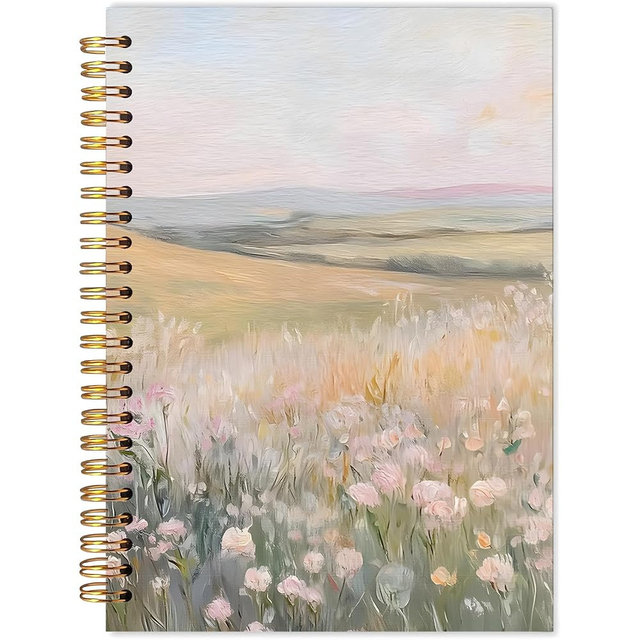 WOOGCHEIR Floral Mountain Notebook Journal, Wildflower Nature Scene Journal Gifts for Women, Forest Landscape Spiral Hardcover Notebook for Work Study, Bible Journaling Notebook,5.5x8.3 Inch