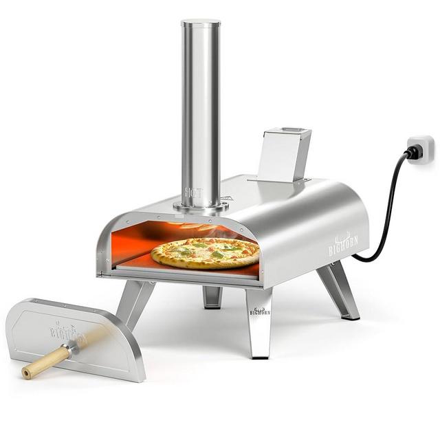 BIG HORN OUTDOORS 12" Multi-Fuel Pizza Oven, Pellet & 1850W Electric Outdoor Pizza Oven with Pizza Stone, Dual Fuel 12 Inch Pizza Maker, Indoor/Outdoor Cooking Grill (12'' pellet + electric)