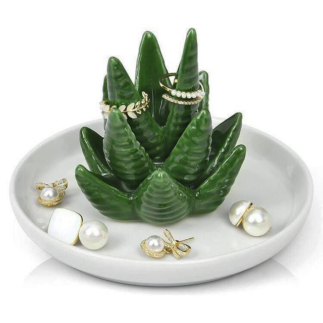 Cactus Ring Holder Jewelry-Dish - Ceramic Plant Decor Jewelry Dish Bracelet Earrings Necklace Tray for Birthday Gifts Home Wedding Decor