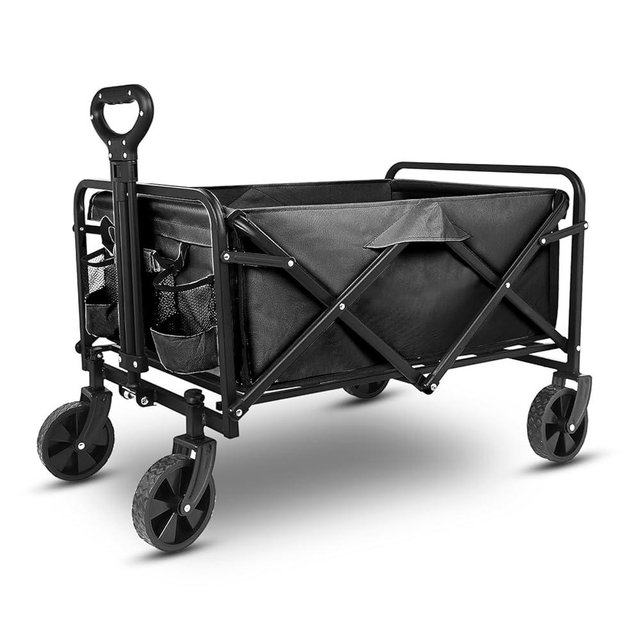 Yesker Foldable Wagon - 220lbs Collapsible Garden Carts with All Terrain Wheels for Outdoor Camping Sports Shopping Gardening - Heavy Duty Portable Utility Trolley (Black)