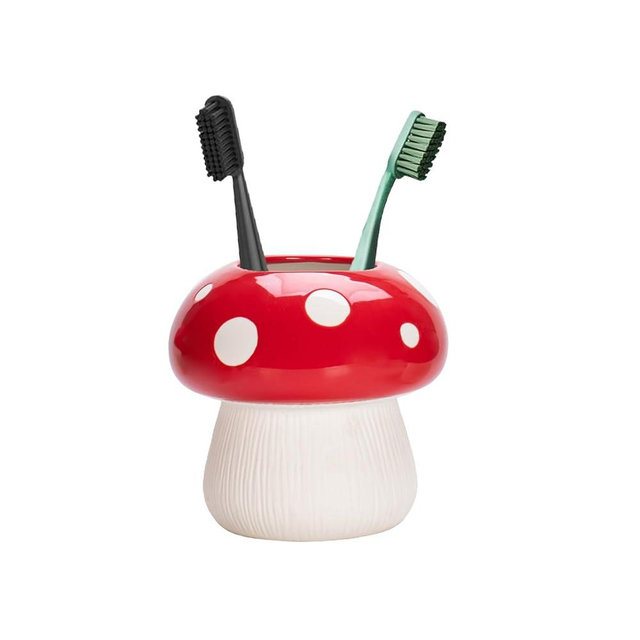Mushroom Toothbrush Holder ， Cute Toothbrush Holder，Best Mushroom Kitchen Decor and Mushroom Bathroom Decor(red)