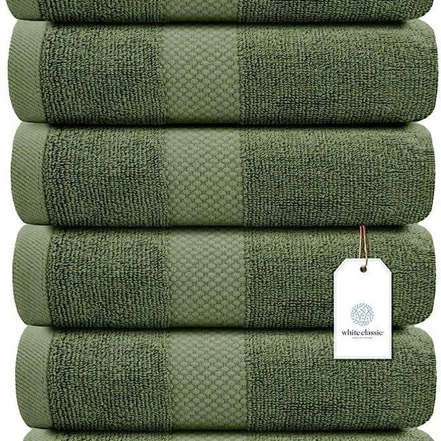 White Classic Luxury Hand Towels for Bathroom-Hotel-Spa-Kitchen-Set - Circlet Egyptian Cotton - 16x30 Inches - Set of 6 (Forest Green)