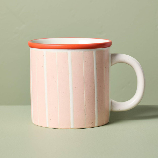 13.5oz Recycled Ceramic Striped Mug Light Pink/Orange - Hearth & Hand™ with Magnolia