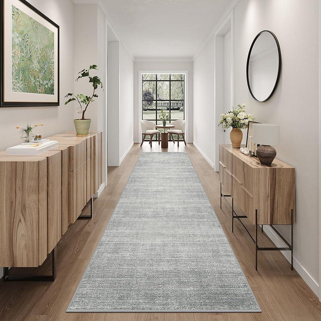 Art&Tuft Non-Slip Runner Rug - 2x10 Runner Rug Washable Low-Pile Rugs Runners, Soft Distressed Carpet Runner for Bedroom Bathroom Kitchen Laundry Living Room, Grey
