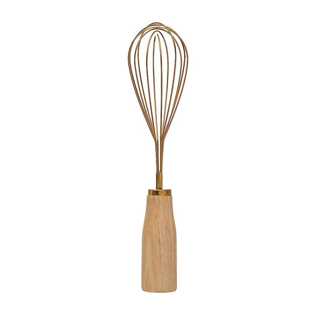 Bloomingville Standing Stainless Steel Wood Handle, Gold Finish Whisk, 10.25"