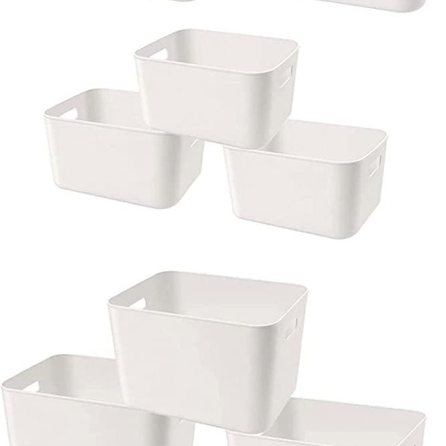 Amyup Plastic Storage Bins,Versatile Kitchen Pantry Organization and Storage,for Plastic Storage Container Under Bed,Under Sink Bathroom Organizer (8 Pack, White)