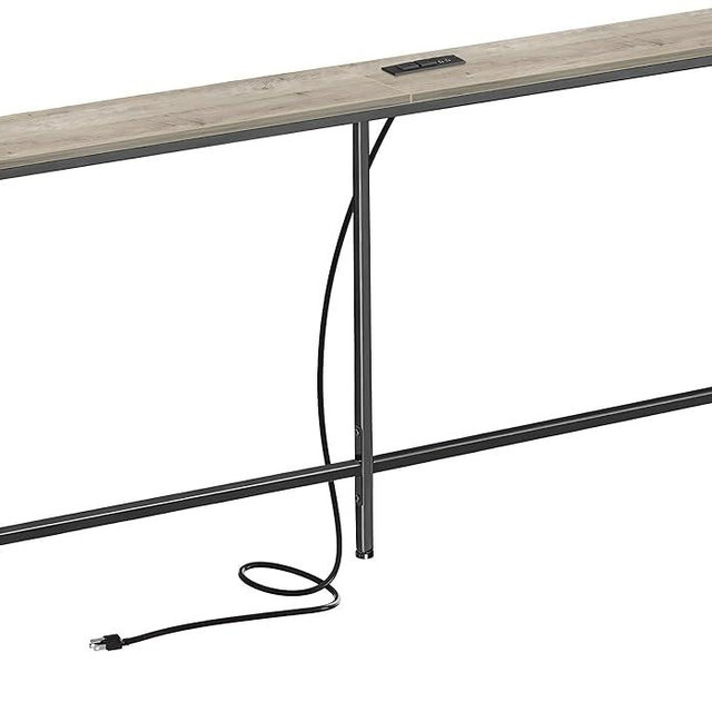 SUPERJARE 70 Inch Console Table with Outlet, Narrow Entryway Table for Living Room, Oak