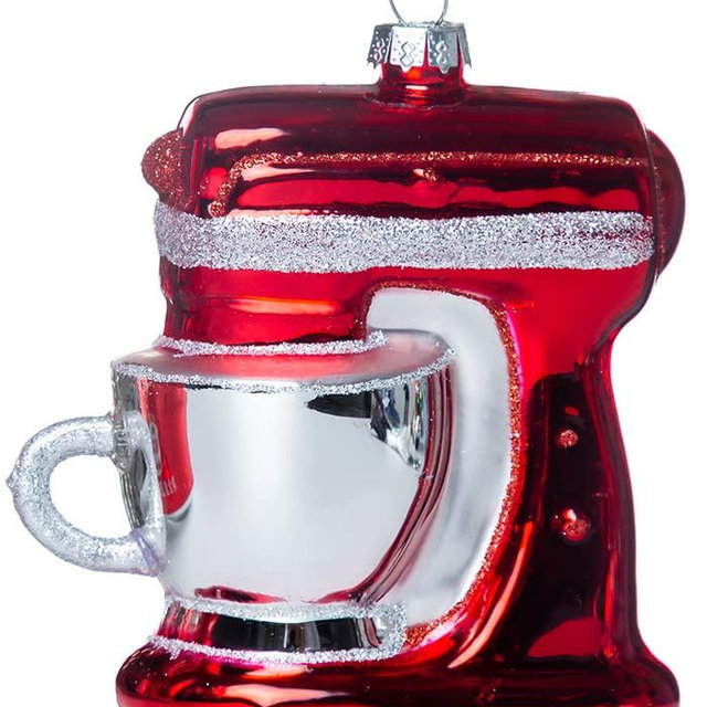 2 Pack Blown Glass Stand Mixer Ornament, Glass Baking Mixer Ornaments for Christmas Tree