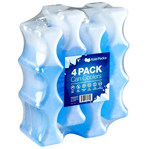 KoldPacks 4 Reusable Soda, Beer Can Cooler Sleeve Ice Packs, Long Lasting Perfect for Coolers for Camping