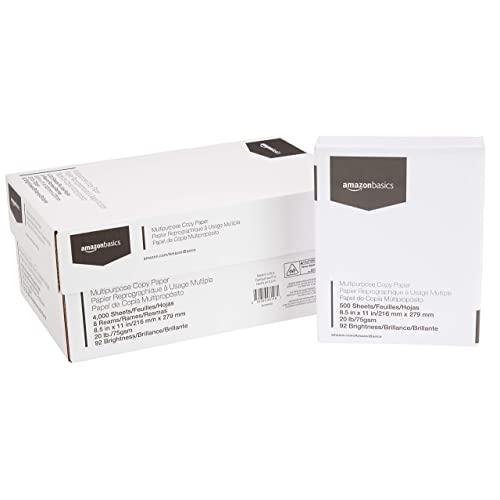 AmazonBasics Multipurpose Copy Printer Paper - White, 8.5 x 11 Inches, 8 Ream Case (4,000 Sheets)