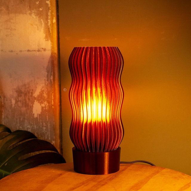 Wavy x AMBER table lamp, retro minimal design, E27, E26, A19 ( LED only ), 3d printed, 99% recycled plastic