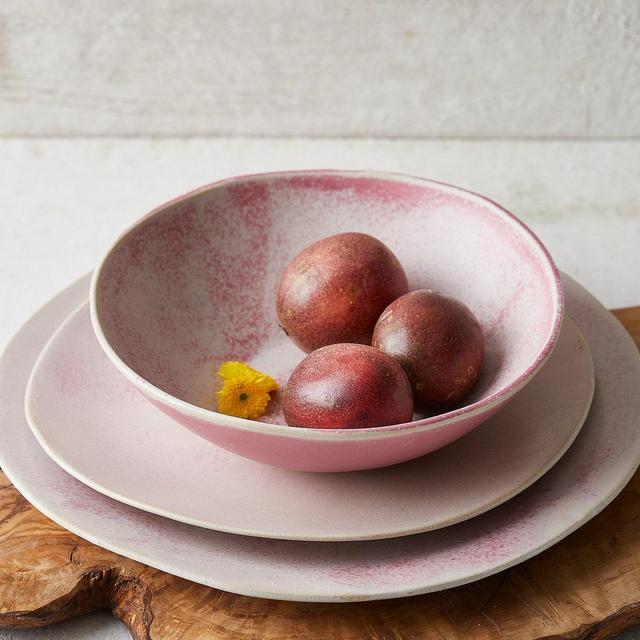 Pastel Pink Pottery Dinnerware Set - Large Dinner Plate, Salad Plate, Large Soup Bowl - Handmade Dinner Set