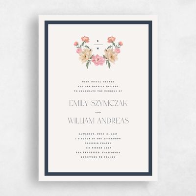 Grayed Navy, Blue Wedding Invitation - Ashling Classic
