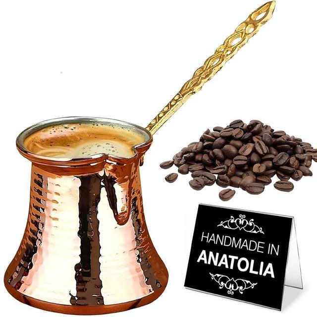 Hakan Turkish Coffee Pot, Greek Arabic Coffee Maker, Hammered Copper Coffee Cezve, Stove Top Coffee Maker with Brass Handle, Hammered Handmade Vintage Stovetop Handcrafted Jazva Briki Cezve, 5 fl oz