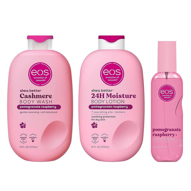 eos Essentials Bundle - Body Wash, Body Mist, Body Lotion - Pomegranate Raspberry