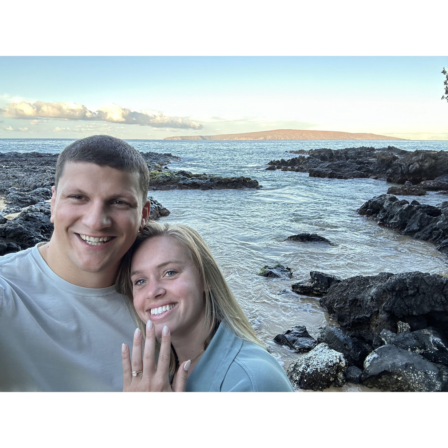 We got engaged during sunrise at Secret Cove in Maui, HI!