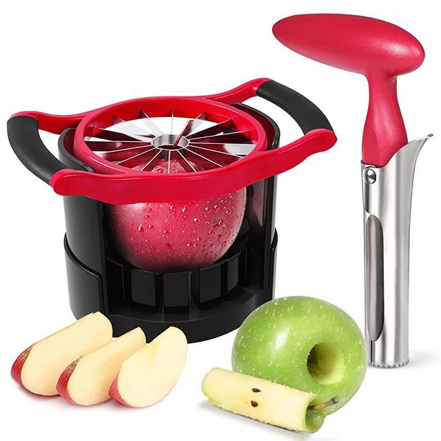 Newness Apple Cutter Slicer, [Upgraded] Cut Apples All The Way Through, [Large Size] 16 Slices HEAVY DUTY Apple and Pear Corer Divider with Base, Stainless Steel Kitchen Tools Fruits Peeler, Wedger