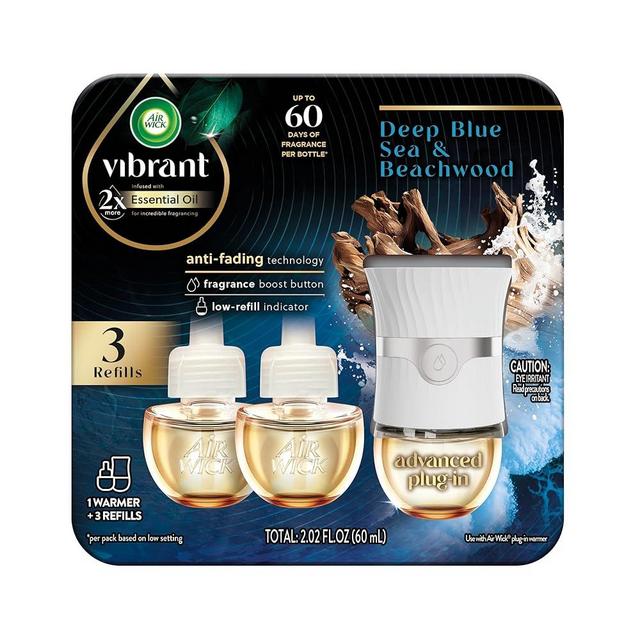 Air Wick Plug In Scented Oil Advanced, 1+3 Starter Kit, Essential Oils, Air Wick Plug Refills, Scent Diffusers, Plug In Air Freshener for Home, Home Essential, Deep Blue Sea Scent