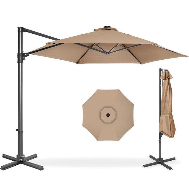 Best Choice Products 10ft Offset Cantilever Hanging Market Patio Umbrella, Smooth 360° Rotation, 8 Sturdy Ribs, Easy Adjustment - Tan