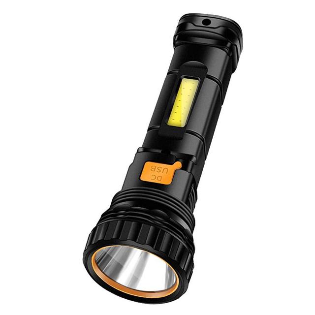 VITREE (2021 Upgraded) Solar Flashlight: Solar/USB Charging, Stepless Dimming, COB Side-light, Flash, Portable Power Supply for Emergency, Camping, Traveling.(Black)