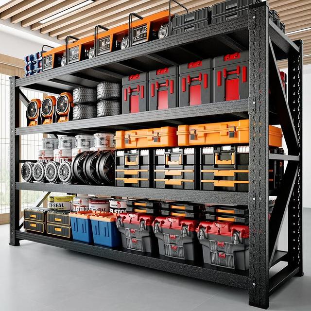 RAVIGIN 3000LBS Storage Shelves,48"W Garage Shelving Heavy Duty Metal Adjustable Garage Shelves,Garage Organization Shelving Units industrial shelving for Garage,Warehouse,48" W x 24" D x 69" H,Black