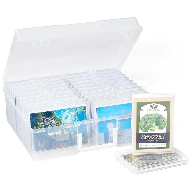 Lifewit 4x6 Photo Storage Box, 20 pcs Inner Photo Case with Lids, Clear Photo Organizers with 1 Sheet Label Sticker, Plastic Craft Storage Box for Seeds Sticker Cards Pictures Stamps Office Supplies