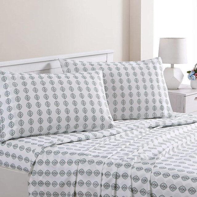 Modern Threads Printed 4-Piece Extra Soft Bedding Sheets & Pillowcase Set, Deep Pocket up to 16 inch Mattress Claire Queen