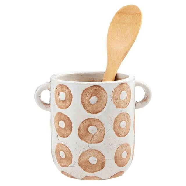 Mud Pie White Dot Utensil Holder, 6 1/4" X 7 1/2" Dia