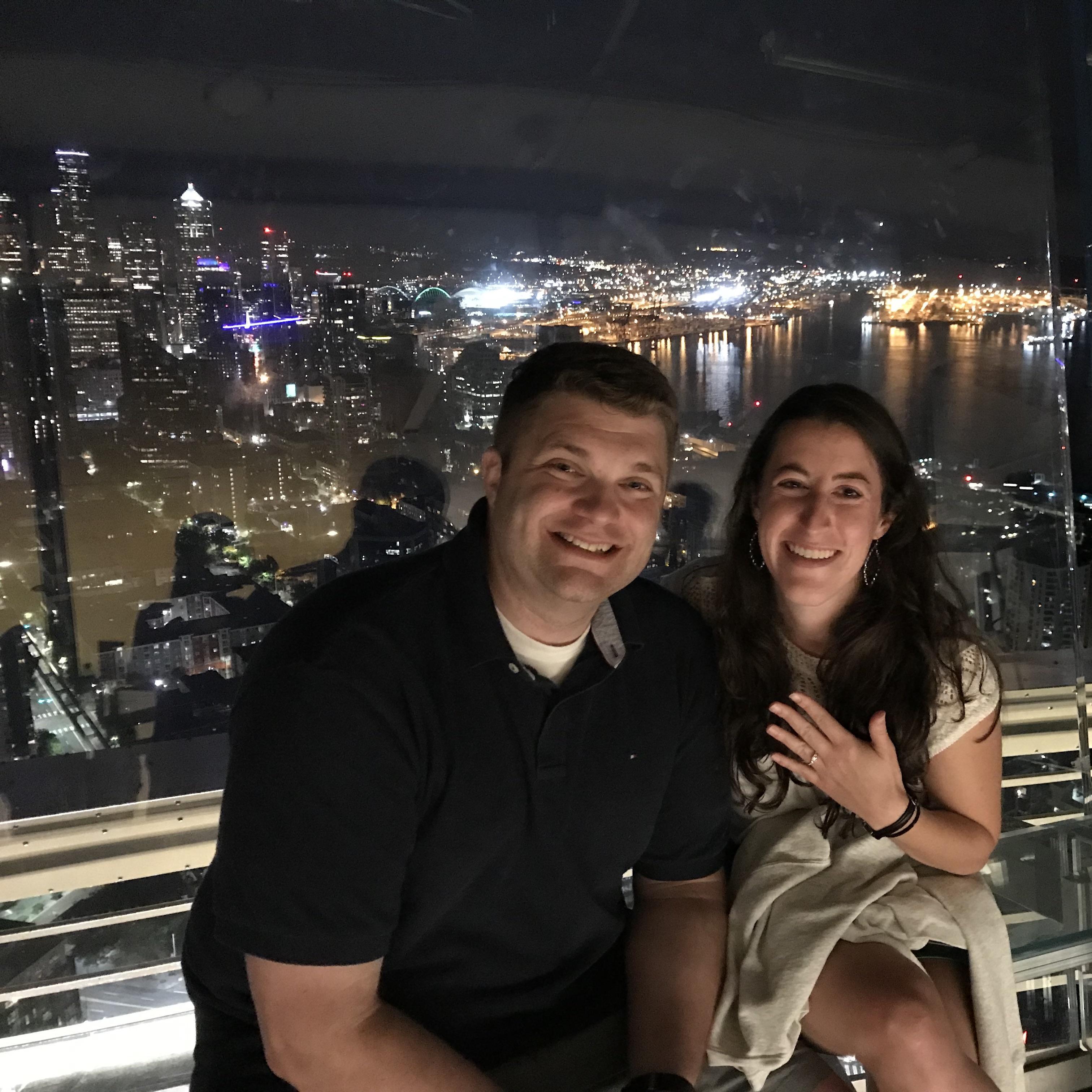 At the top of the Space Needle on the night we got engaged.
