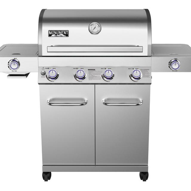 24367 4-Burner Propane Gas Grill, Stainless, LED Controls, Side & Side Sear Burners