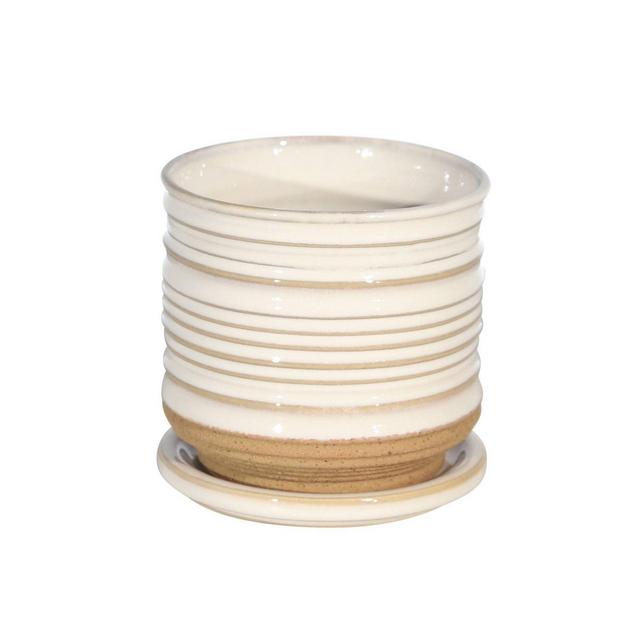 4.5" Ceramic Planter with Saucer White - Sagebrook Home