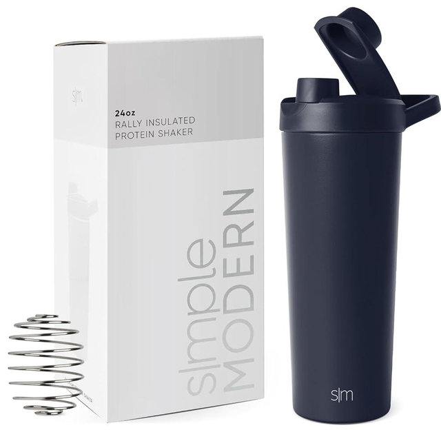 Simple Modern Stainless Steel Shaker Bottle with Ball 24oz | Metal Insulated Cup for Protein Mixes, Shakes and Pre Workout | Rally Collection | Deep Ocean
