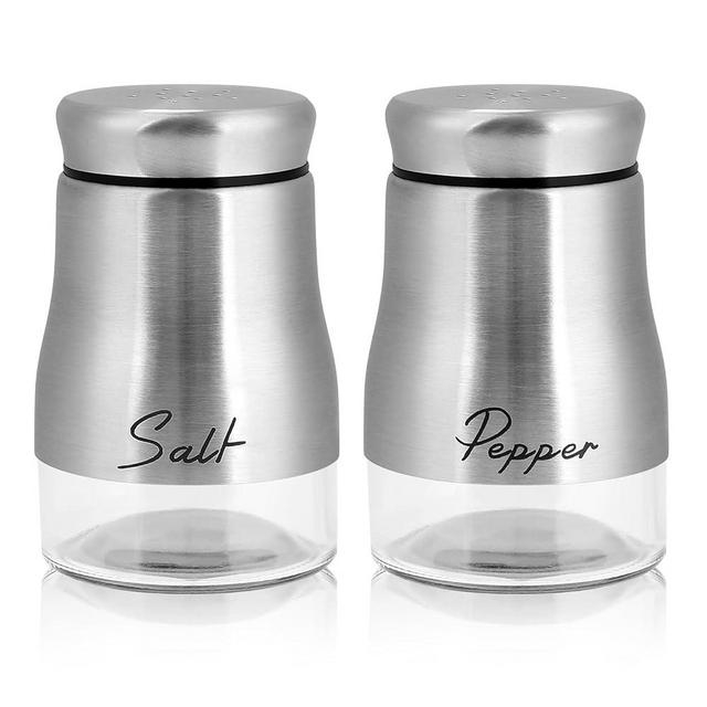 Accmor Salt and Pepper Shakers Set, 5oz Stainless Steel Salt and Pepper Shakers Seasoning Container with Glass Bottom for Home Cooking Restaurants Bar BBQ