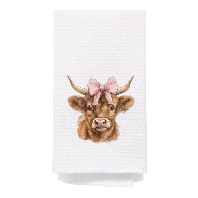 SPBL&L Coquette Western Cow Kitchen Towels, Pink Bow Western Cow Decorative Hand Towels for Bathroom, Coquette Bathroom Decor, Western Dish Towels, Cow Kitchen Bathroom Decor, 16x24 Inch