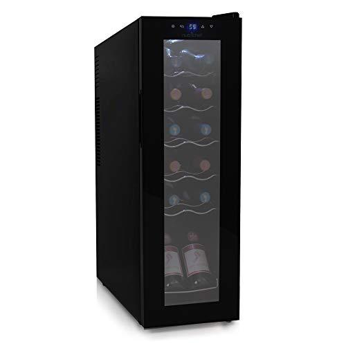 Nutrichef PKCWC120 Refrigerator-White & Red Chiller Countertop Cooler-Freestanding Compact Mini Wine Fridge 12 Bottle Capacity, Digital Control, Glass Door