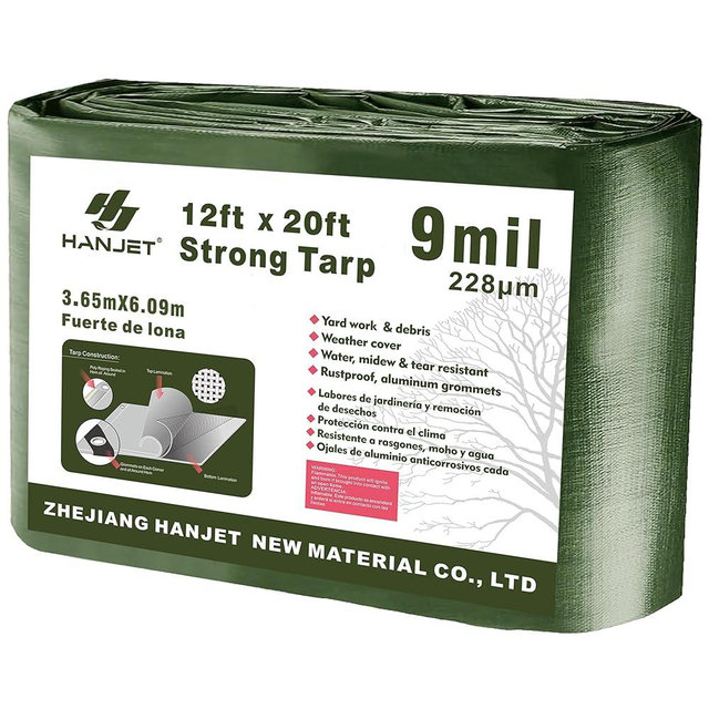 Hanjet Thick Camping Tarp 12' x 20' 9-mil Shelter Waterproof Tarps for Boat Pool Green